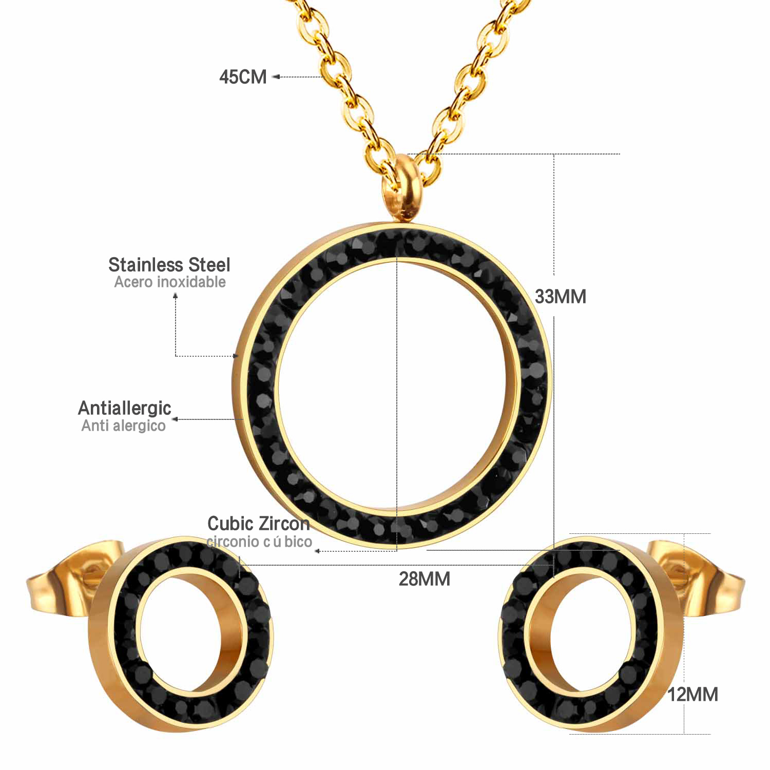 Goud Zirkoon Sieraden Sets Voor Vrouw Engagement Bruiloft Sieraden Valentijnsdag Rvs Ketting Earring: SE902402G