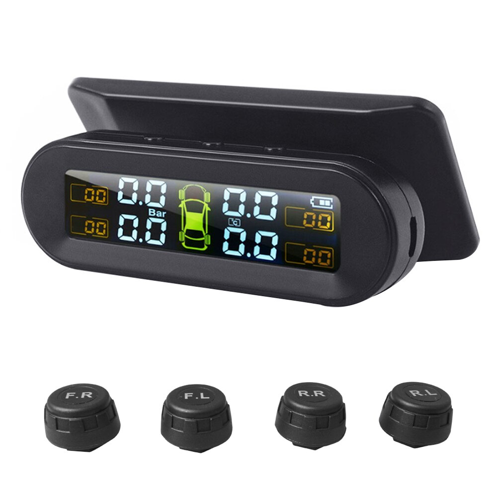 Bil tpms dekktrykk alarm monitor 4 eksternt system temperatur advarsel drivstoff spar display vedlagt sensorer trådløs solar: T 1