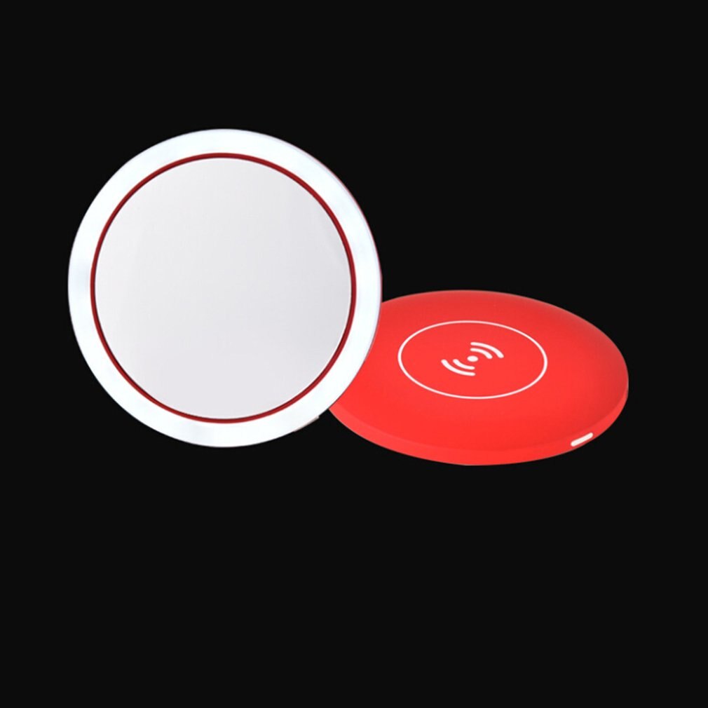 Wireless Charging Mirror Led Smart Makeup Mirror Portable Makeup Mirror 360 Degree Ring Fill Light Makeup Mirror: red