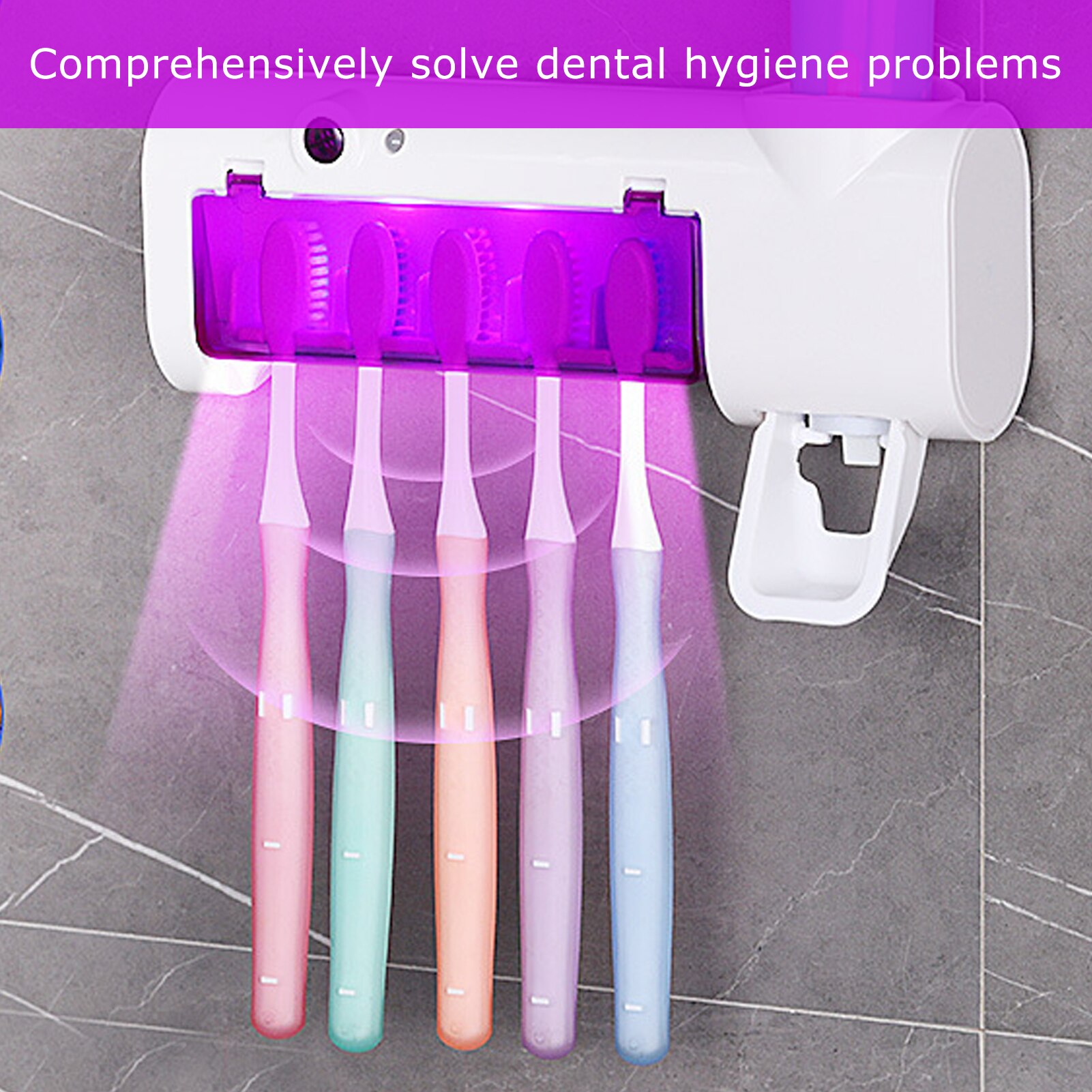 UVC Toothbrush Holder Sanitizer Automatic Toothpaste Squeezer Dispenser Wall Mount Rack Cleaning Organizer for Home Bathroom