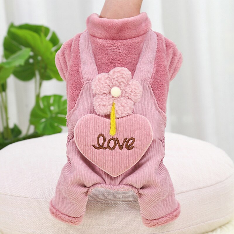 Ropa para perros, Otoño Invierno, abrigo cálido para perros pequeños, chaqueta para cachorros, traje, pantalones bonitos de amor con flores, mono para perros Chihuahua: M / Blanco