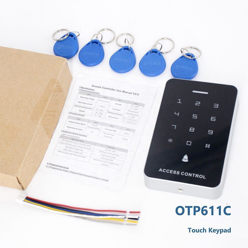 OTPS 125KHz RFID Keyboard Access Control Keypad Controller 10pcs Keyfobs for Door Access Control System Security System Home use
