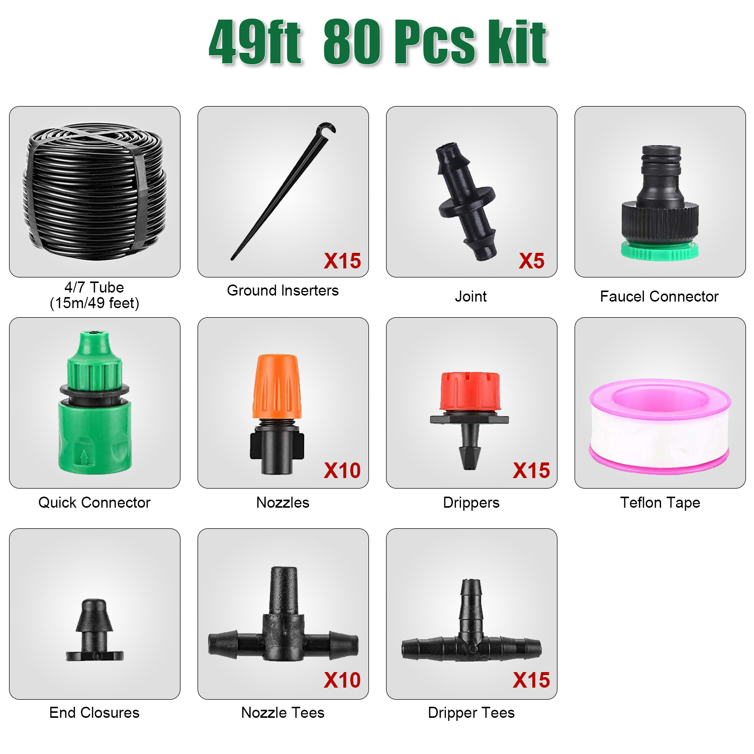 Sistema de riego, herramientas de jardín, Kits de riego por goteo, manguera de riego automática con instalación práctica ajustable, ahorro de agua: Negro