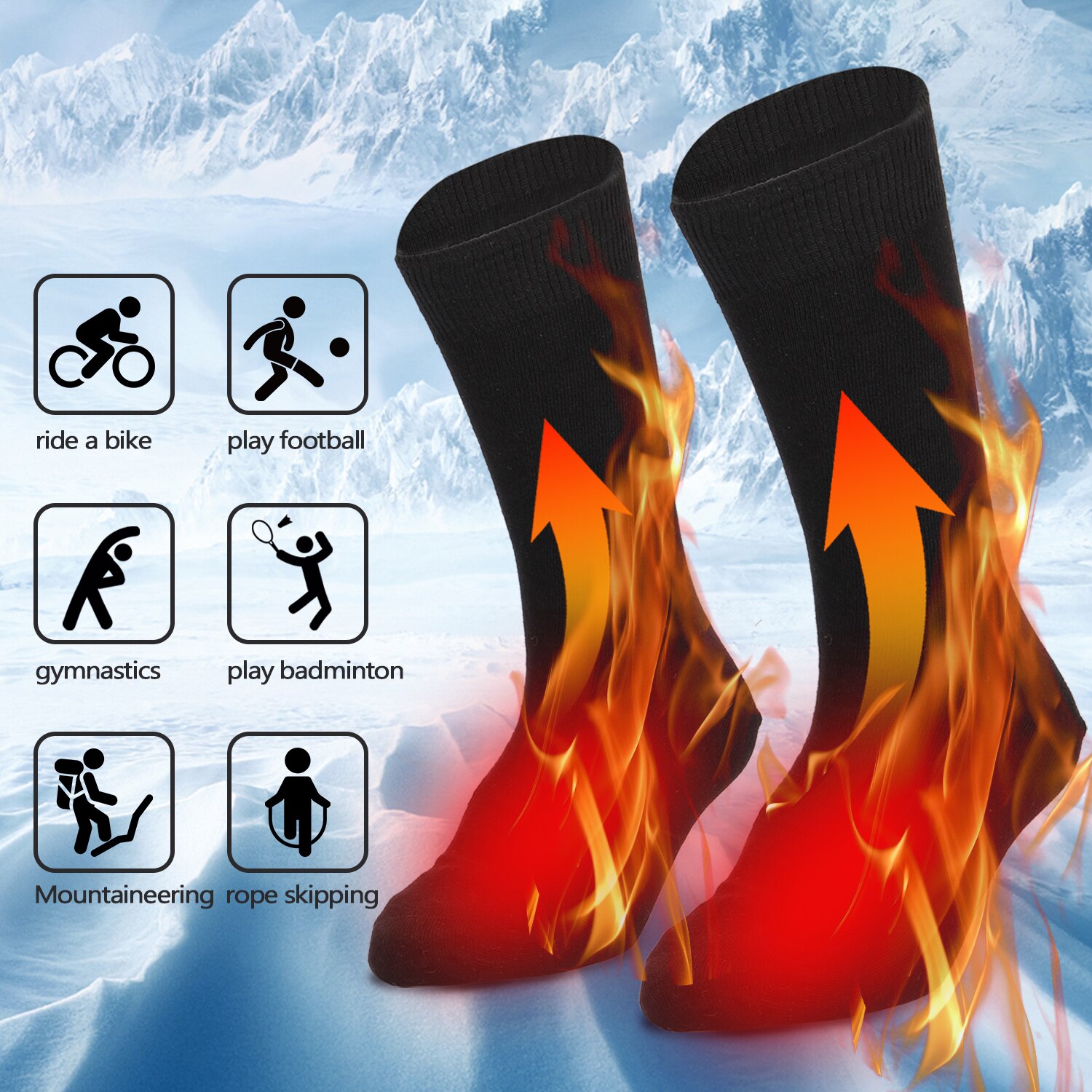 Chaussettes chauffantes électriques à piles chaussettes de chaleur d'hiver pour hommes femmes équitation en plein air Camping randonnée moto chaussettes d'hiver chaudes