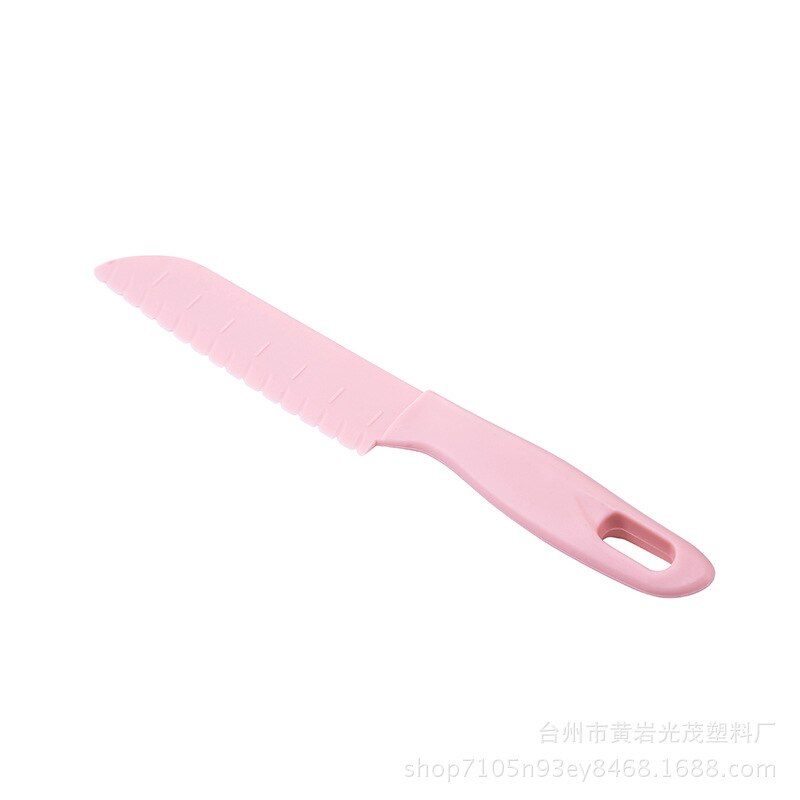 Cuchillo de cocina seguro para pan de fruta, herramientas de diente de sierra para niños pequeños, pelador de plástico para niños, cuchillos de lechuga, cortador de diente de sierra: Light Pink
