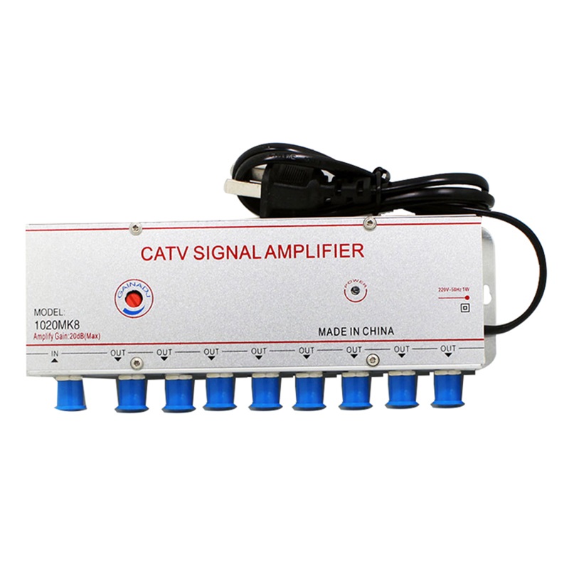 4/6/8 Way 20 db Digital tv Antenna CATV TV box Signal Amplifier Antenna for digital tv Signal Booster Splitter US EU Plug 220V: grey