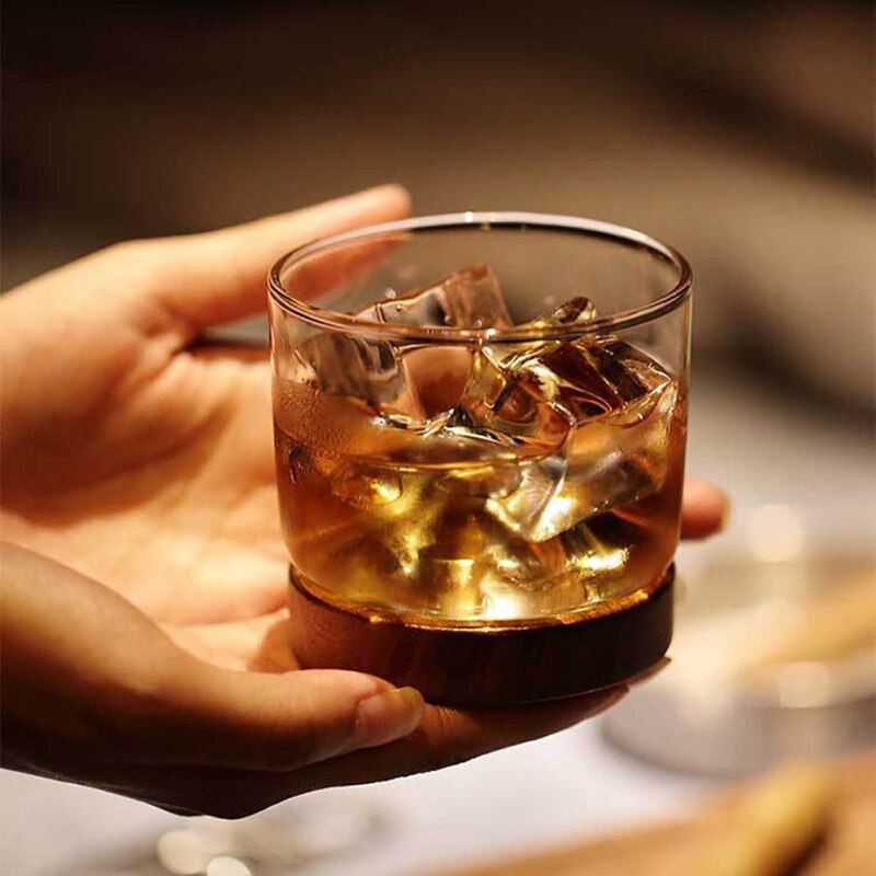 Berg Lrish Whiskey Gläser einstellen Altmodische Brille Mit Holz Basis Einzigartige Für Whiskey Bourbon Scotch Liebhaber Getränk