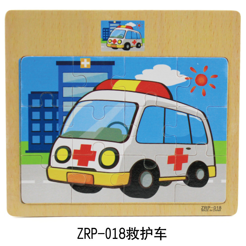 12 tablets cartoon animal traffic awareness wooden puzzle baby puzzle children wood girl boy toy