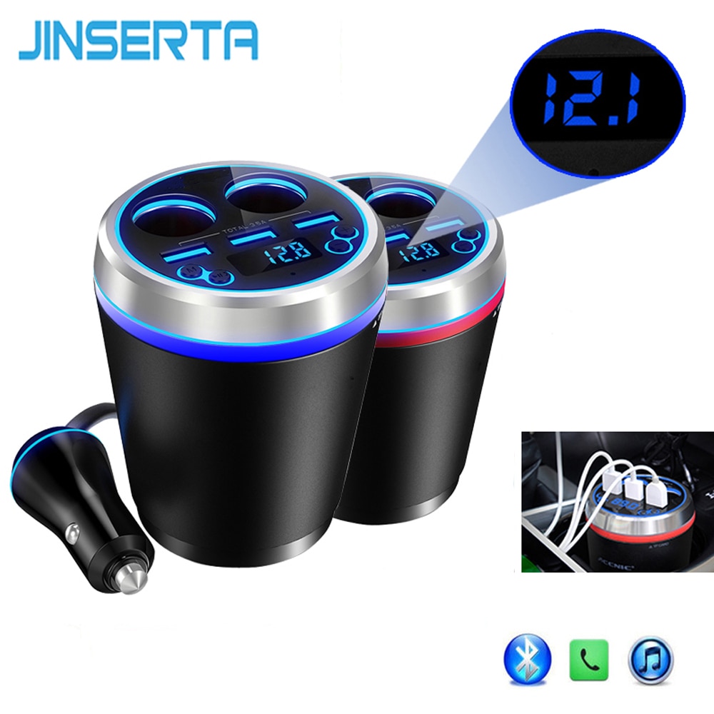 JINSERTA TF/Micro SD Muziek Mp3-speler Car Kit Bluetooth Fm-zender HandsFree Sigarettenaansteker Splitter 3 Poorten USB Charger