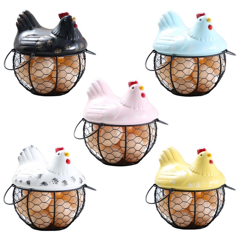 Egg Holder Iron Chicken Shape Ceramic Hen Ornament Fruit Storage Basket Durable