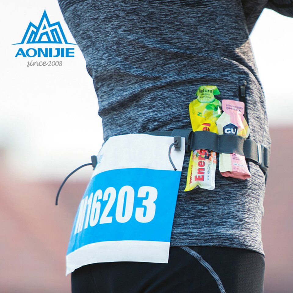 Aonijie løbebælte triathlon marathon løb nummer bælte med gelholder løbebånd klud bælte motor kører udendørs