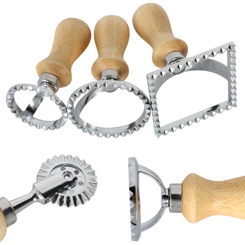 Ravioli stempel klassisk ravioli skærer maker træhåndtag pasta form skæreværktøj ravioli stempel dej udskærer kage udskærer