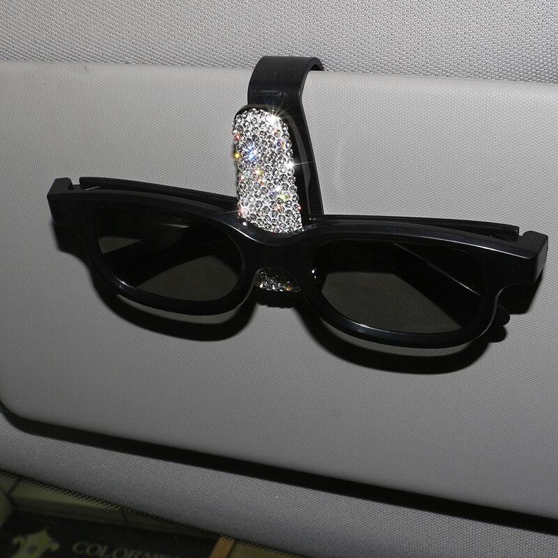 Rhinestone auto feste klips briller tilfeller diamant lagringsholder bil styling bærbar solskjerm solbriller briller holder