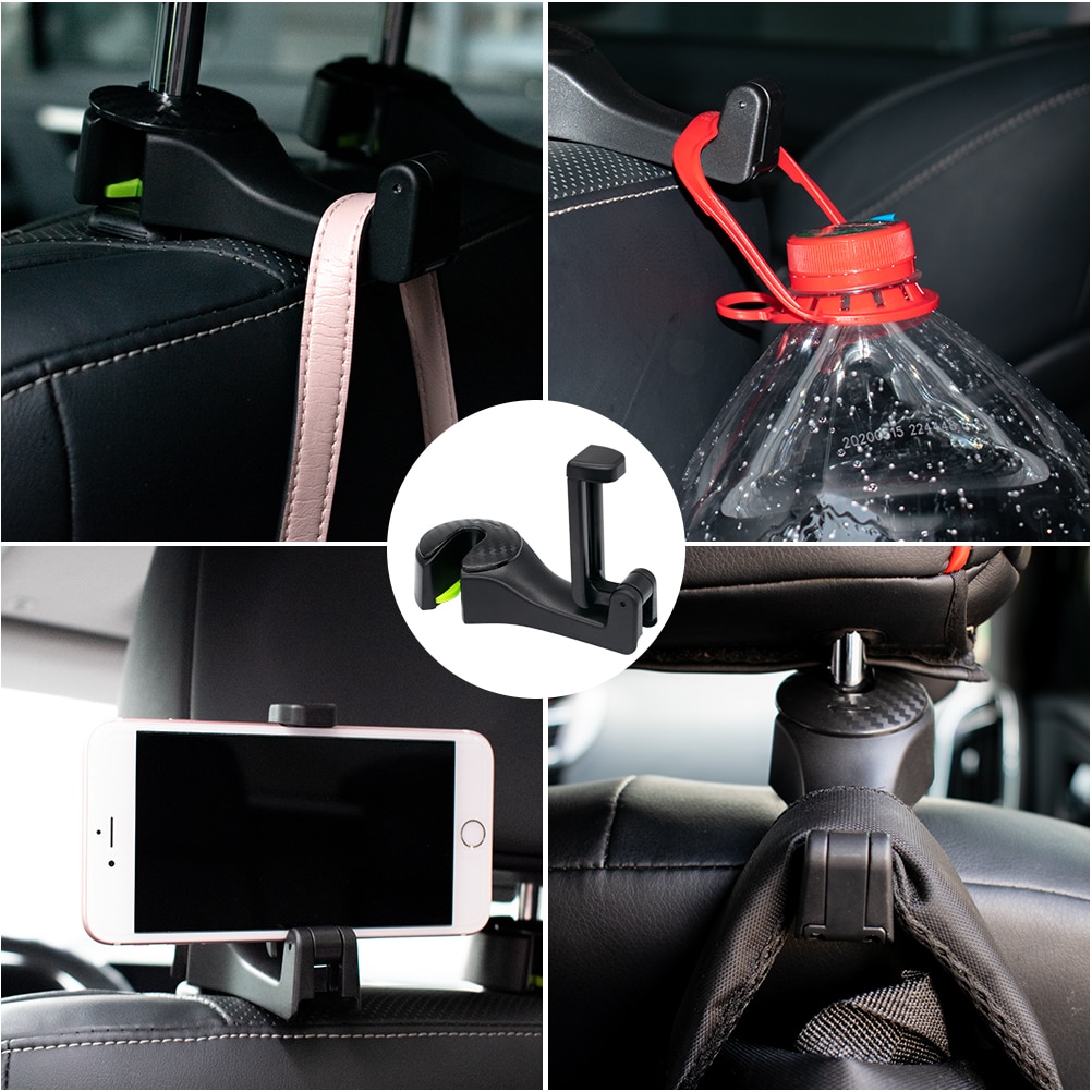 2 in 1 setetrekk hengende handlepose automatisk feste baksete henger nakkestøtte krok bil stol krok mobiltelefon oppbevaringsholder