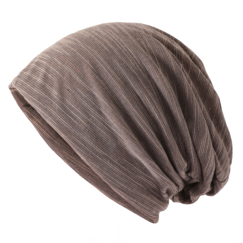 Gorros finos Unisex de Color sólido para hombres y mujeres, gorro de cobertura tejido de algodón, gorros de tela de doble capa, gorro informal: Caqui Luz