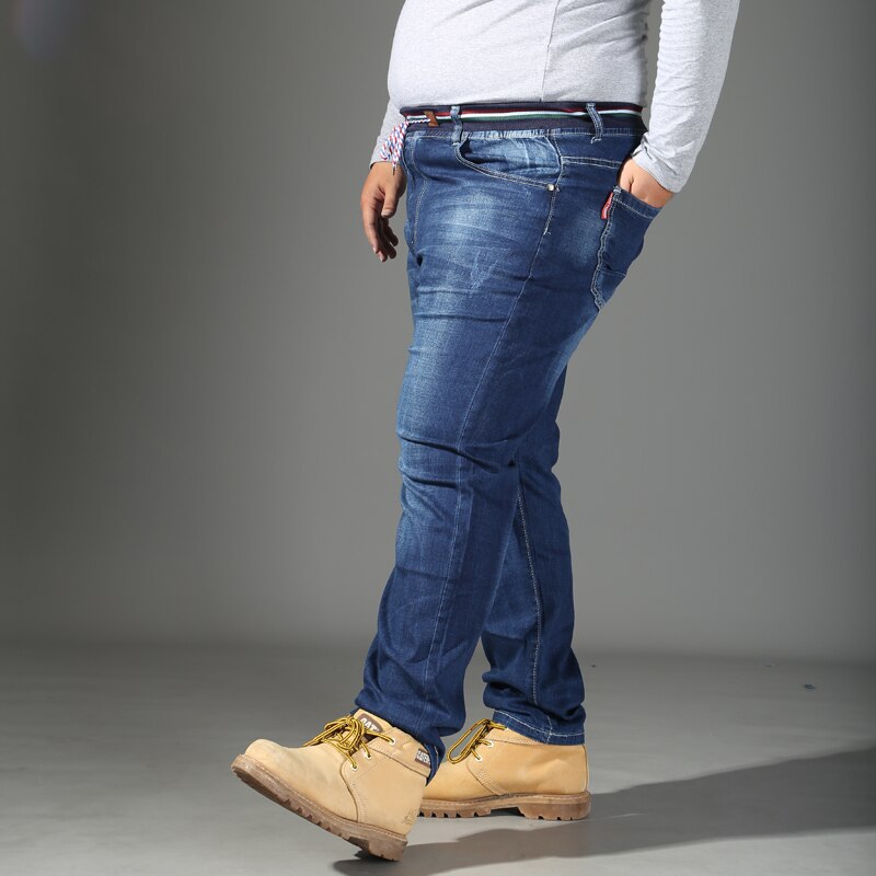 56 58 Super Large Men Jeans Loose Casual Straight Trousers Full Length Plus Size 7XL 8XL Blue Elastic waist pants