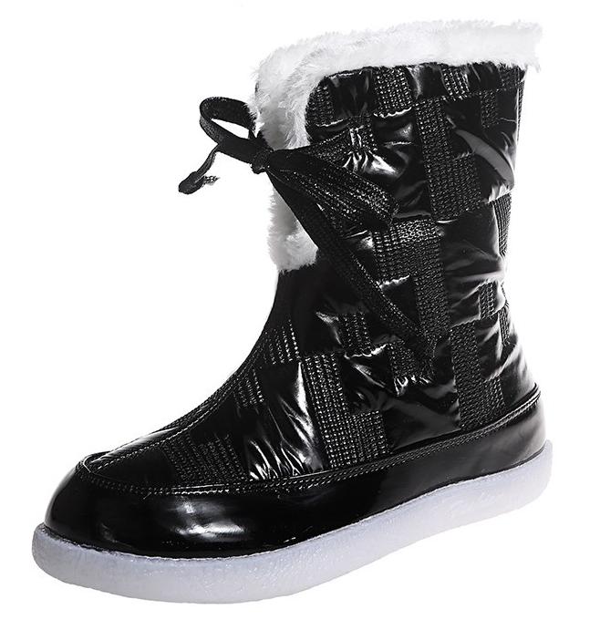 Merke vinterstøvler sølv kvinner snøstøvler dame varme sko jente finne rund tå kryssbundet zapatos de mujer: Svart / 35