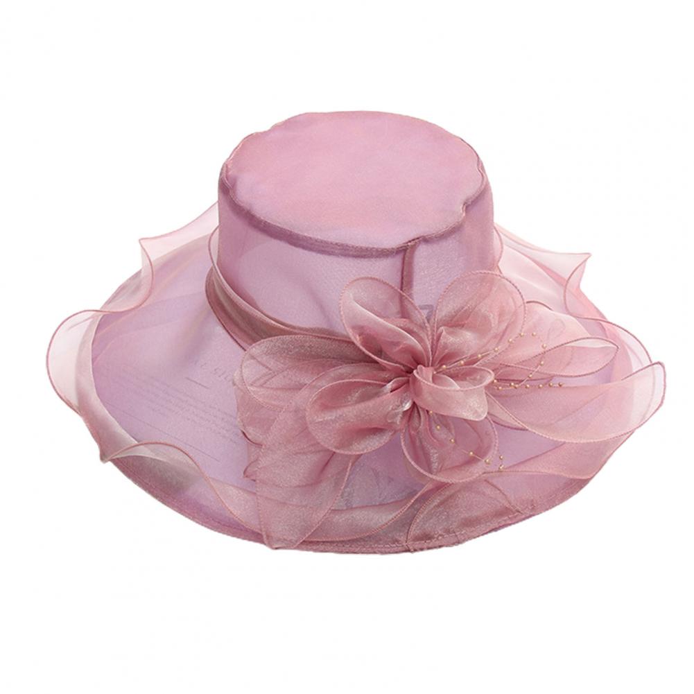 Sombreros elegantes de iglesia para mujer, gorros de fieltro de hilo de red Floral grande para mujer, sombreros de Sol de ala ancha de verano, gorros de fedora vintage