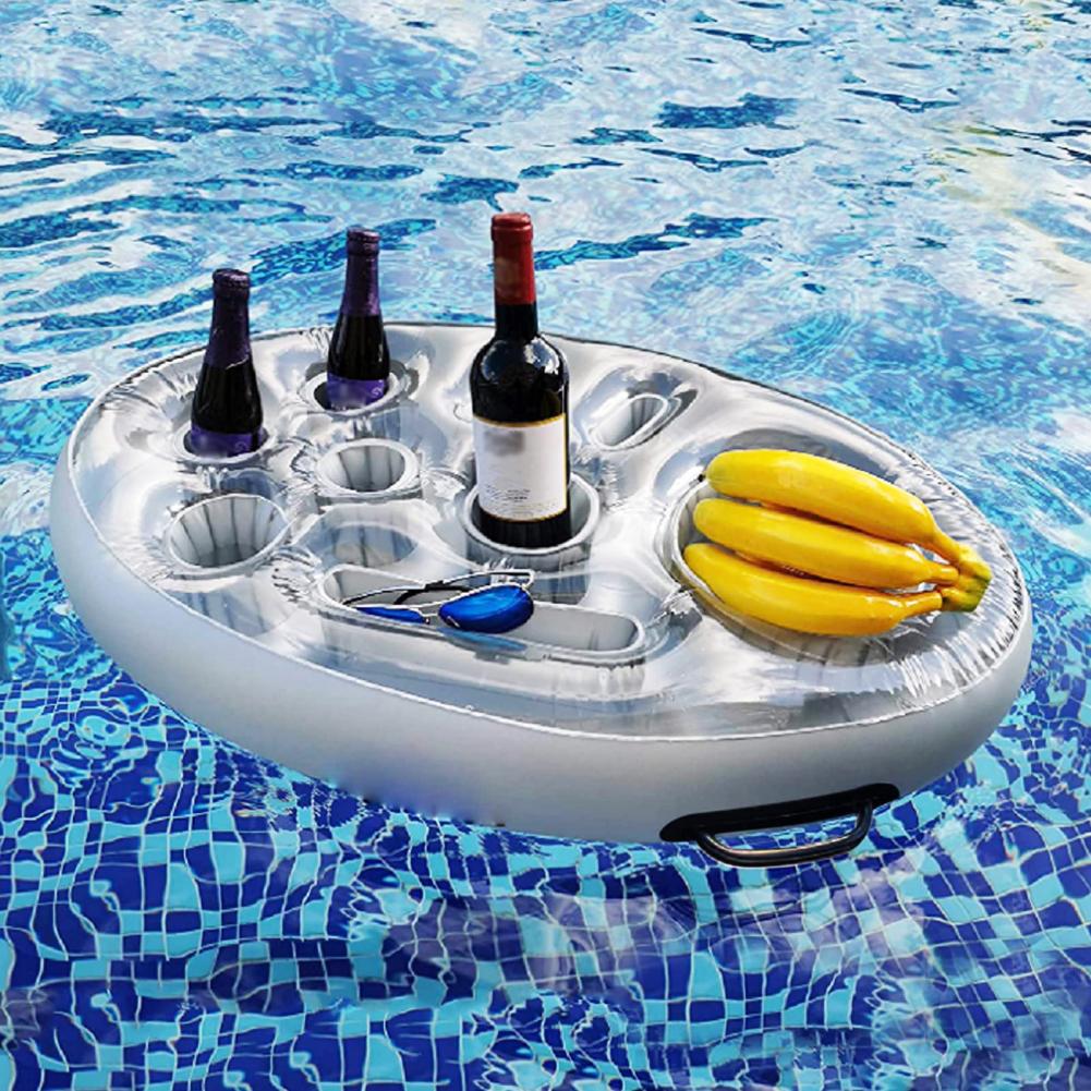 Einfarbige, praktische, aufblasbare getränkehalter mit ventil, schwimmende tabletts, vielseitig einsetzbar zum schwimmen