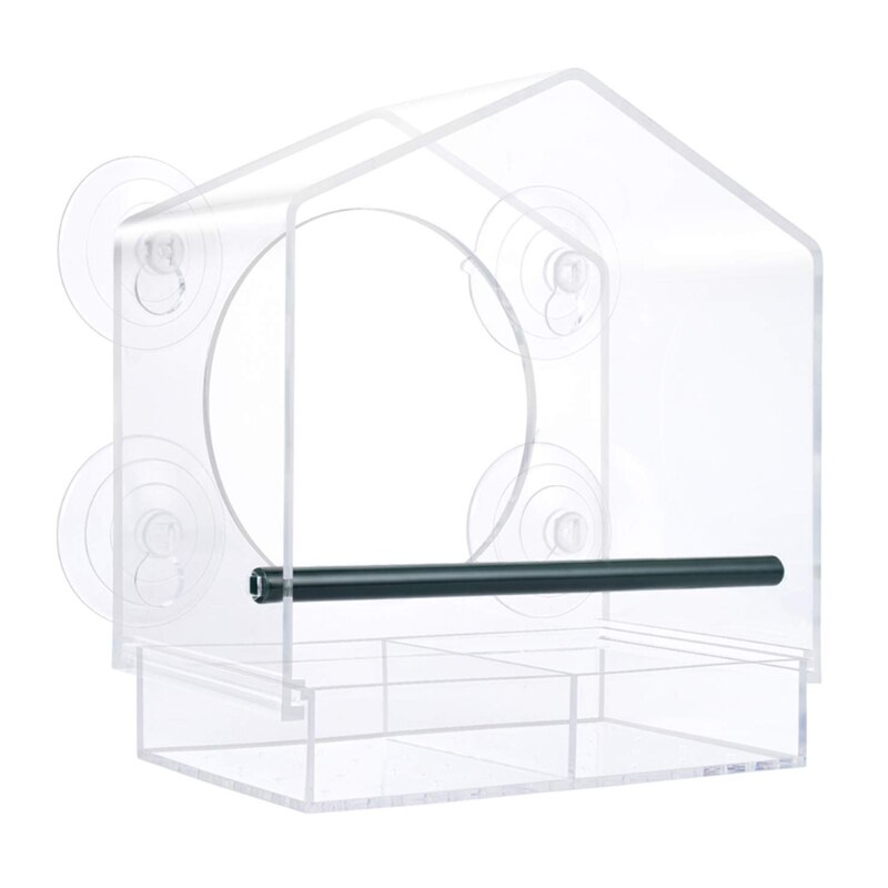 Acrylic Window Bird Feeder Strong Suction Cups Weatherproof with Shield Roof Drain Holes Outdoor Clear Bird House