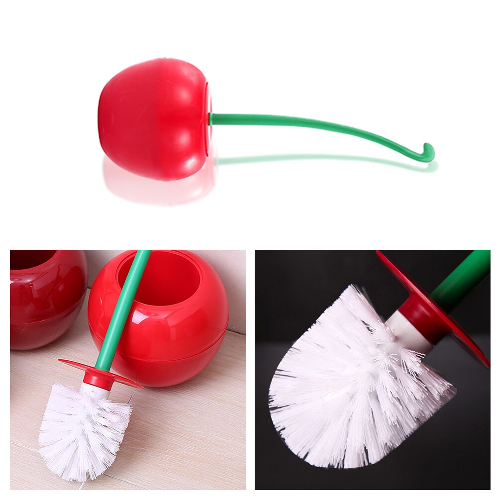 Cepillo para inodoro con forma de cereza, herramienta de limpieza para el hogar, cepillo para limpiar el baño con mango largo, limpiador con Base