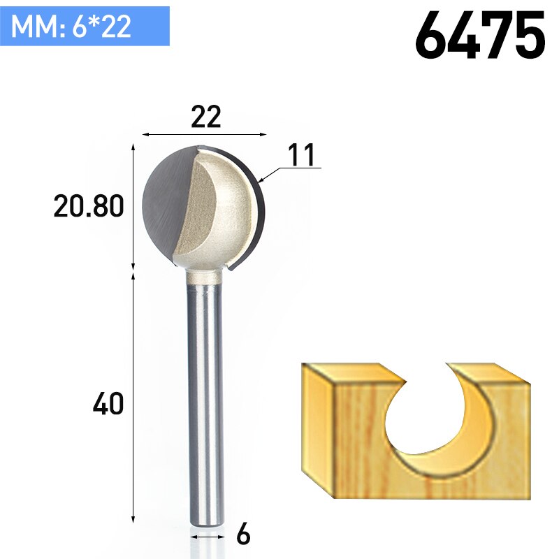 HUHAO 1pc 3mm 6mm Shank round carving bit making mould CNC bits for wood CNC woodworking round 3D engraving knife: 6475