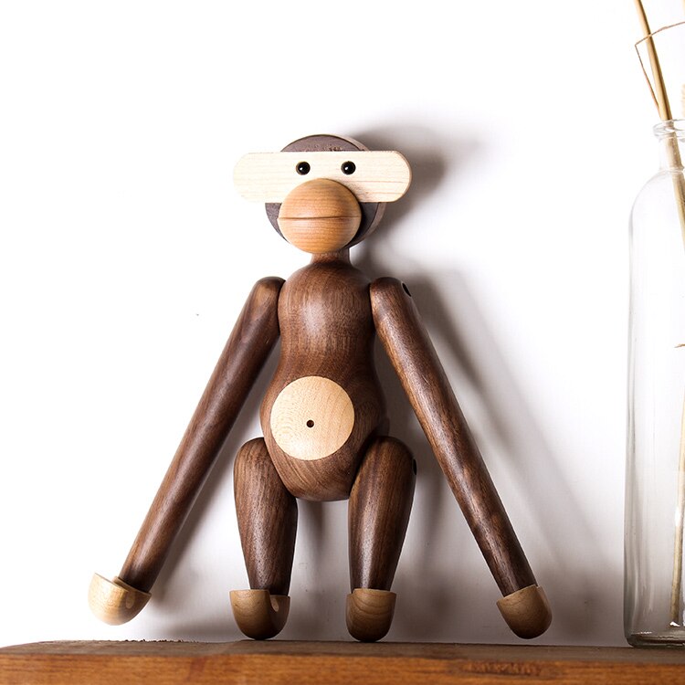 Mono danés de madera maciza decoraciones de estilo nórdico Genji Animal Log colgante mono de pared muebles para el hogar