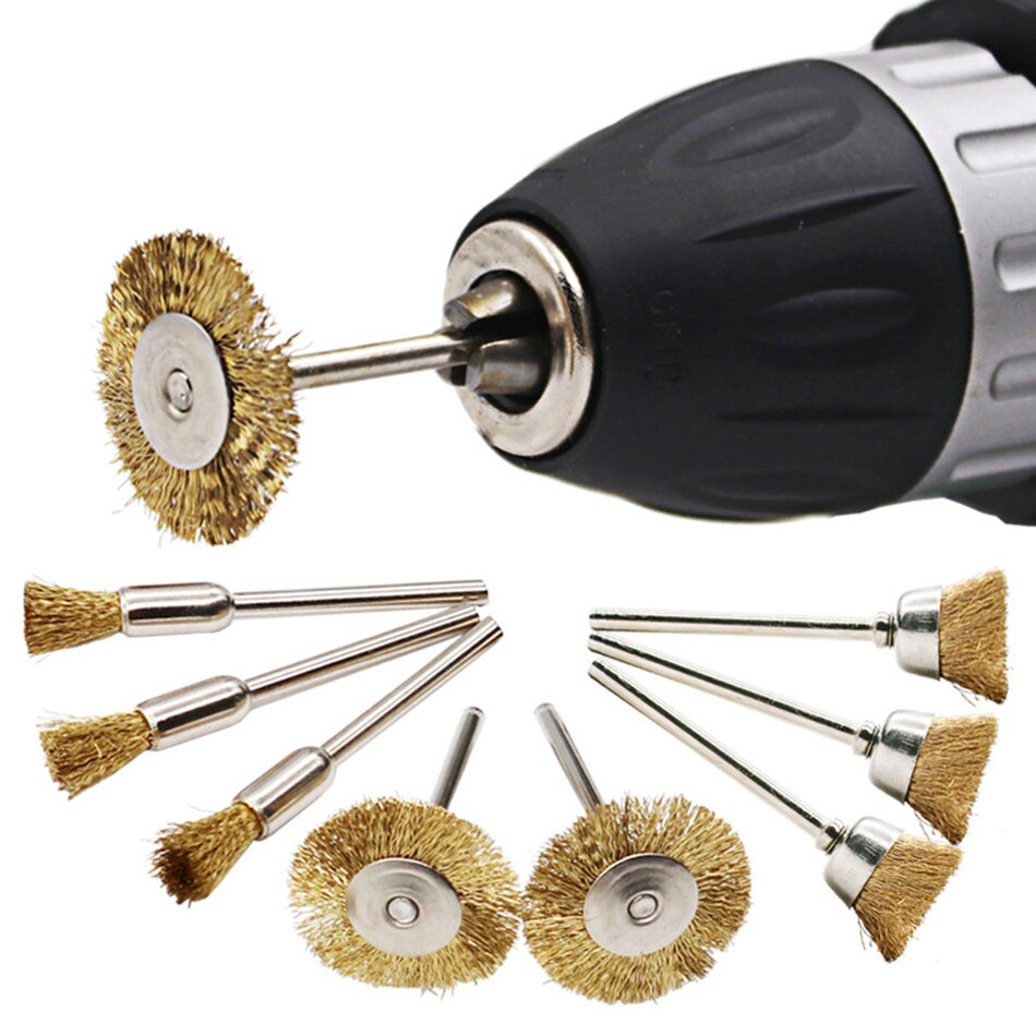 Brosse métallique en laiton 9 pièces, pour outil rotatif Dremel, accessoire, tige 1/8 "(3mm), 3 pièces