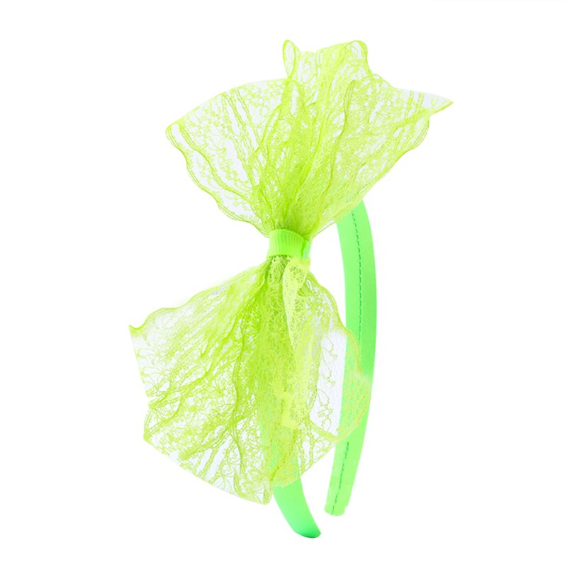 Candygirl-Diadema de encaje de los años 80, accesorios de disfraces para temática de los años 80, sin dolor de cabeza, diadema de lazo de encaje de neón para Halloween: yellow headband