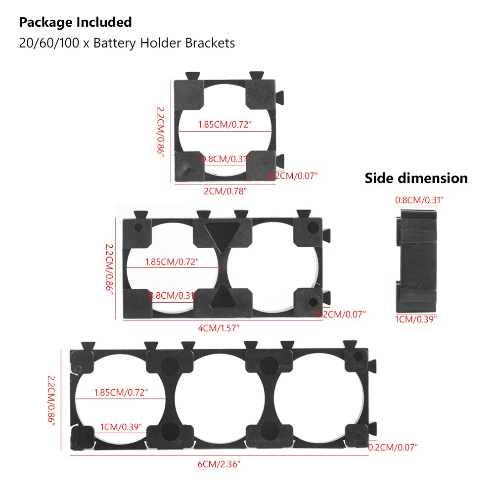 60Pcs 18650 Battery Cell Holder 1P 2P 3P Li-ion Battery Bracket Batteries Pack Fixture Anti Vibration 18650 Cell Holder Case