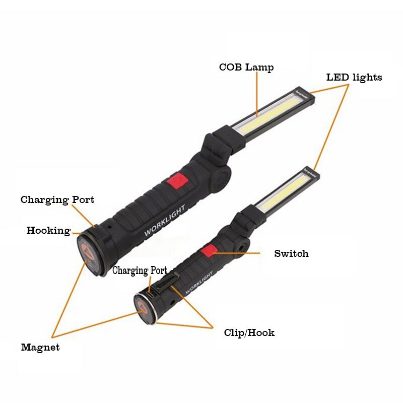 COB Hand Held Work Lamp Portable 5 Mode COB USB Rechargeable LED Work Light Folding Multifunctional Portable Emergency Lamp