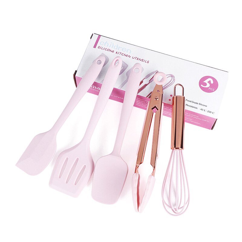 5pcs/set Food Grade Mini Kids Silicone Bakeware Set Rose Gold Kitchen Baking Tools