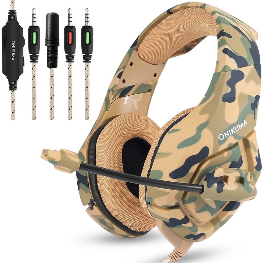 Onikuma  k1 camouflage  ps4 headset bass gaming koptelefoon game oordopjes microfoon voor pc mobiele telefoon xbox one tablet