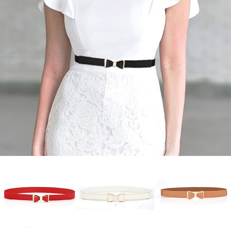 Women Ladies Elastic Bow Wide/Thin Stretch Wrap Buckle Waistband Waist Belt Band Ladies Leaf Belt