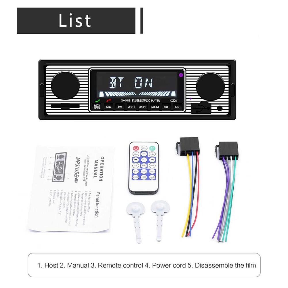 Bluetooth Vintage Autoradio Autoradio Radio Fm Aux Ingang Ontvanger Sd Usb 12V In-Dash Auto Handfree MP3 multimedia Speler