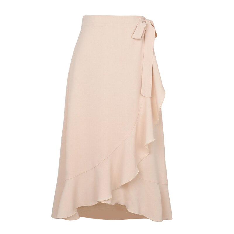 Sexy Zomer Wrap Rok Strand Lange Rok Hoge Taille Split Solid Ruches Vrouwen Jurk Party Casual Rokken Mujer Faldas Saias mulher: S / Beige