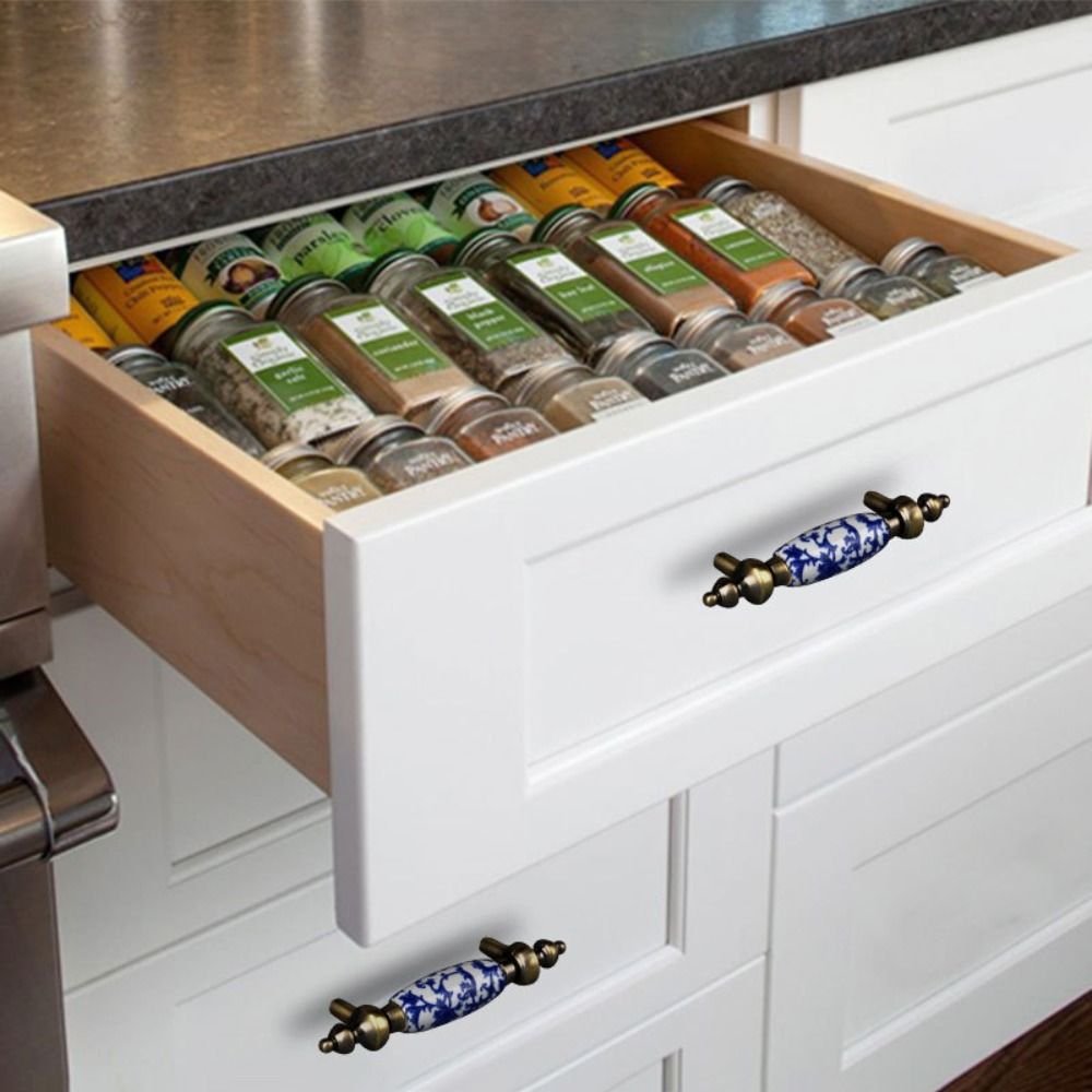 Porcelain Flowers Blue And White Furniture Antique Dresser Cabinet Handles Door Handle Pull Handles Drawer Knobs