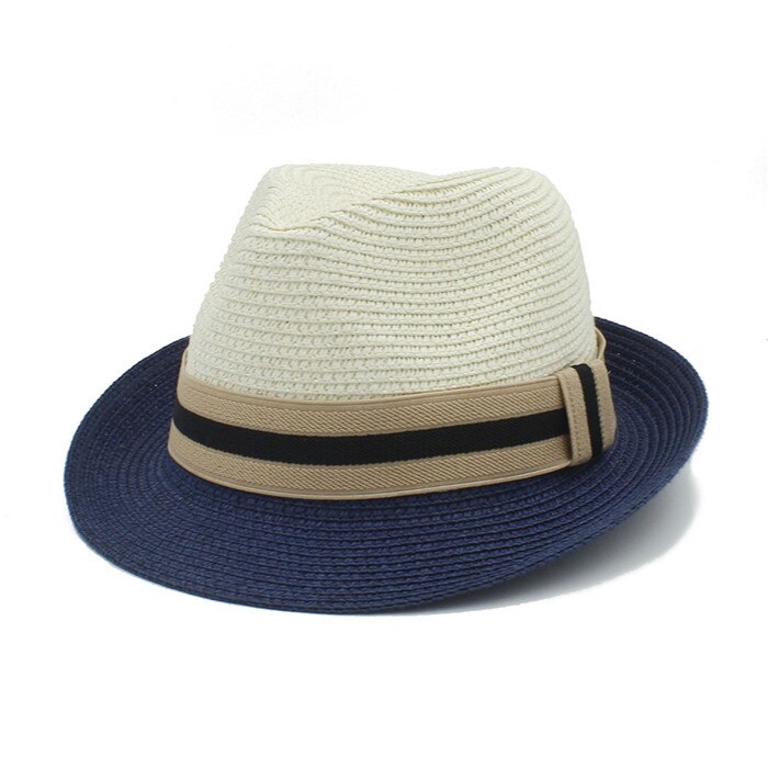 Classic Summer Women Men Toquilla Straw fedora Hat Queen Homburg Panama Cap Gentleman Dad Godfather Hat: Blue