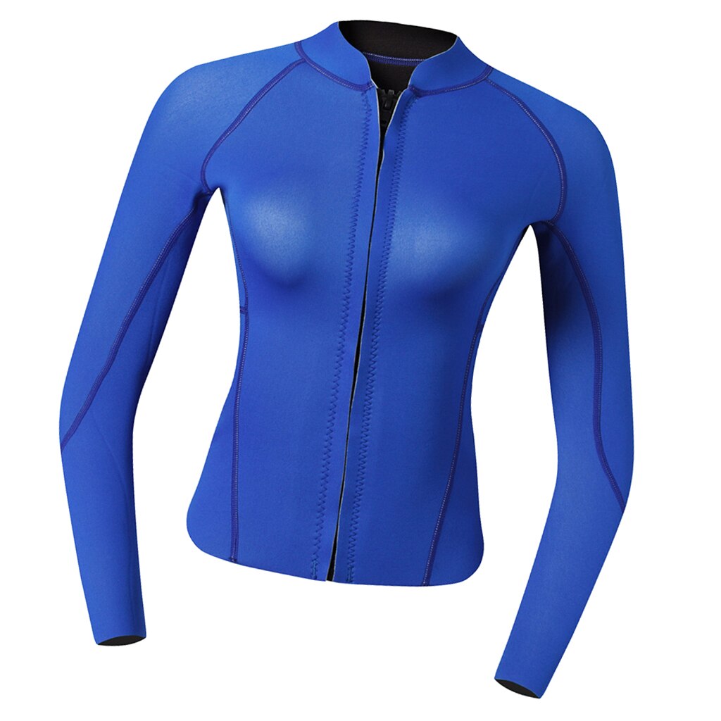 Traje de buceo para mujer, traje de 2mm, camisa superior, chaqueta de natación, azul