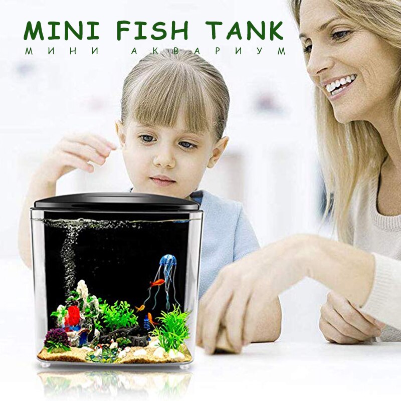 Mini Aquarium demi-lune USB , Mini Aquarium Transparent à faible puissance et haute luminosité, de bureau