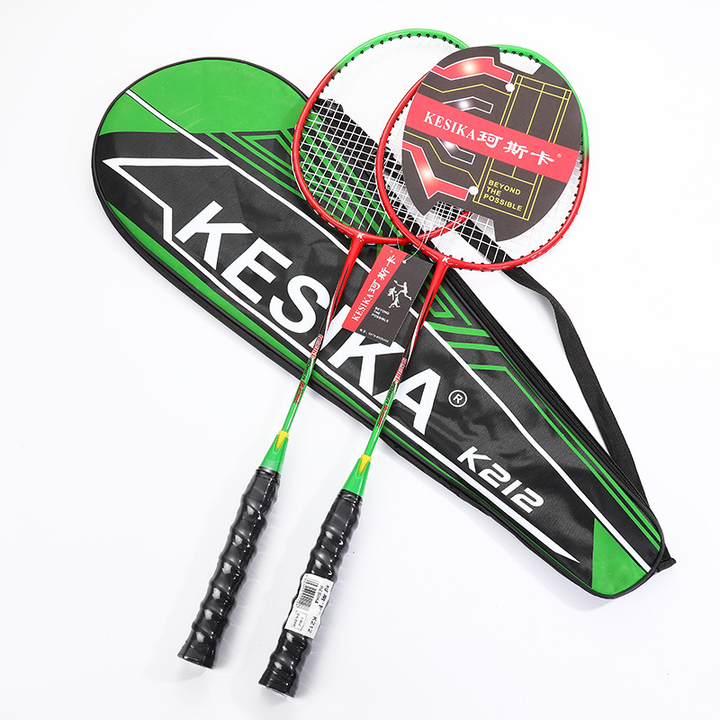 2pcs Badminton Rackets Set Family Couples Double Badminton Racquet Ferroalloy Playing Badminton -40: green