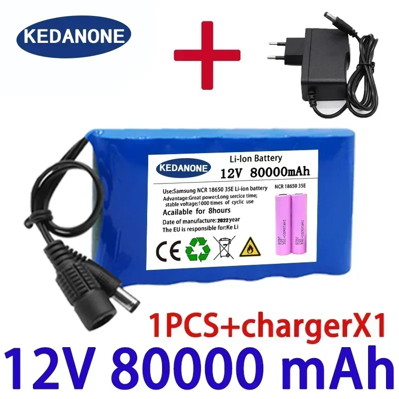 3S2P 100000mAh 12V 18650 battery monitoring Portable large capacity lithium-ion battery BMS LED lights+charger: Yellow