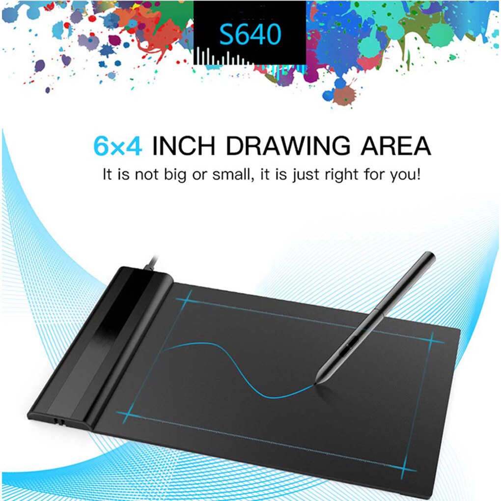 VEIKK S640 Graphic Pen tablet 6 x 4 inch Ultra Thin OSU Digital Drawing Tablet with Passive Pen 8192 Levels Pressure Black