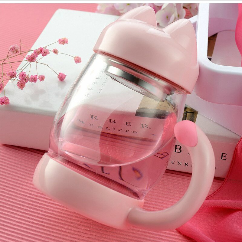 Portable Cute Cat Glass Personality Milk Mug,cup With Infuser Office Coffee Tumbler Breakfast Mugs,flower tea cup: 03