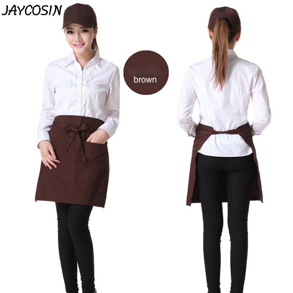 Adult Waterproof 2 Pockets Waterdrop Resistant Waiters Waitress Waist Apron Chef Apron Black Waist Half Short Apron in Kitchen