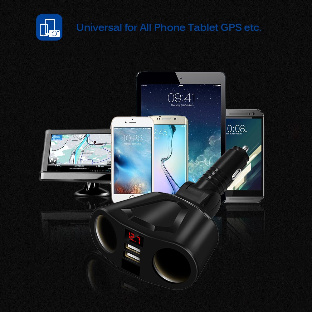 Intelligent Car Charger Chip Rotatable Adjustment Dual USB Low Power for Automobile Data Recorder Car Refrigerator