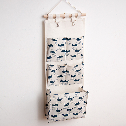 Bolsa de almacenamiento montada en la pared, organizador colgante de 6 bolsillos para guardar artículos diversos, juguetes y cosméticos: 5 Pocket Blue Fish