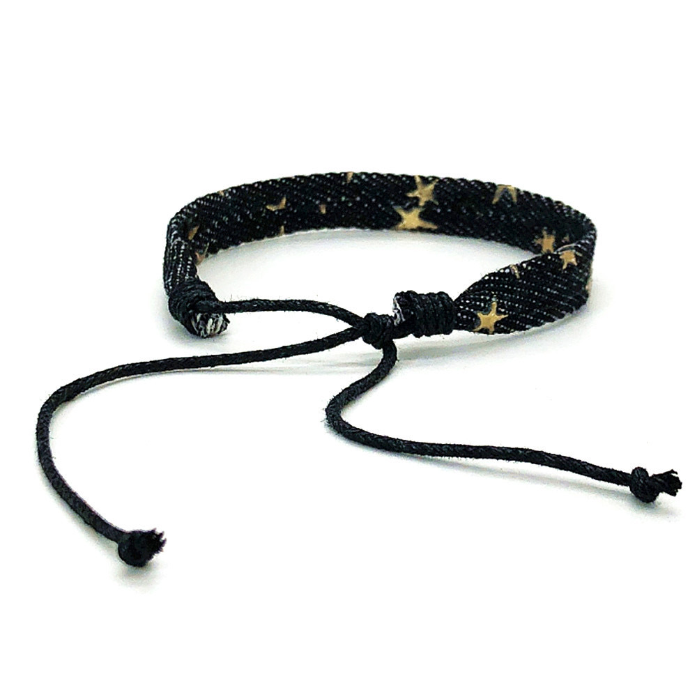 Jahrgang Stern aufbringen blau literarischen Denim Stoff Armbinde für Frauen Männer gotisch ethnischen Hand gewebten Armbinde Modeschmuck