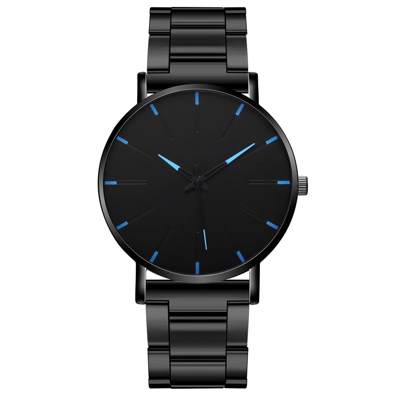 Men's Steel Watch Simple Ultra-Thin Quartz Watch Watch Casual Wristwatch Business Watch Clock: black blue