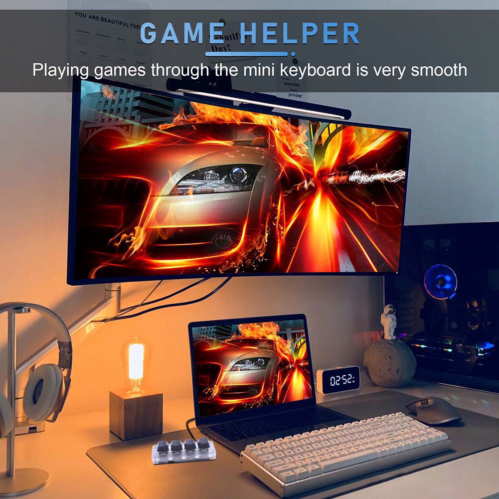 3 Key 1 Knob/4 Key Programming Macro Custom Knob Keyboard Gaming Keypad RGB Wired USB Mechanical Gaming Keyboard Mini Button